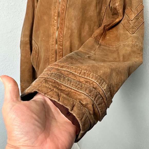 Men's Brown Leather Zip-Front Jacket - Picture 4 of 13